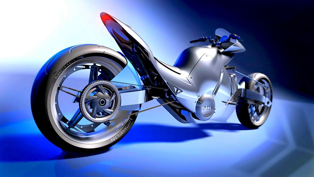 Futuristic KTM Motorcycle Design in Sleek Blue and Silver wallpaper