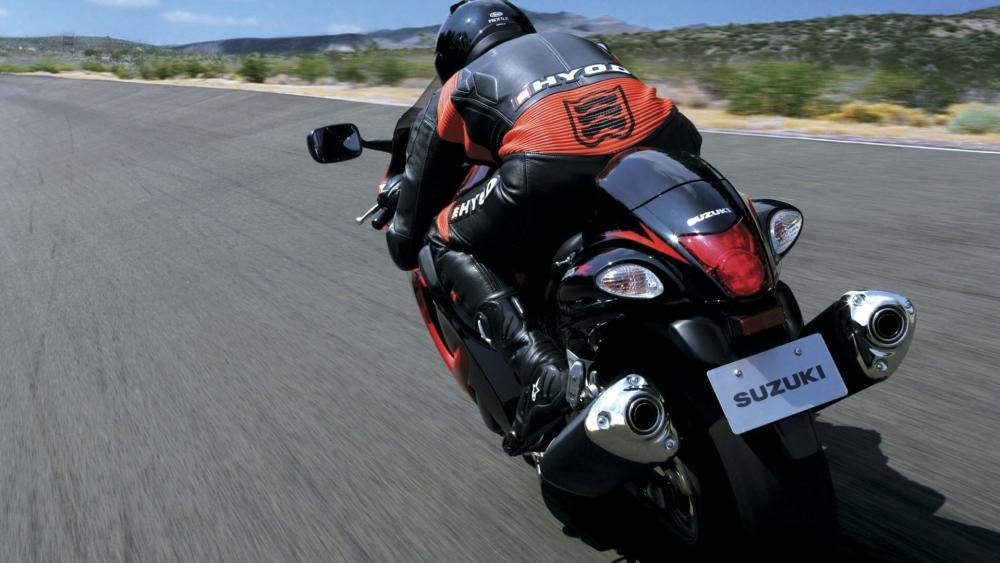 Suzuki Hayabusa in Action on Open Road wallpaper