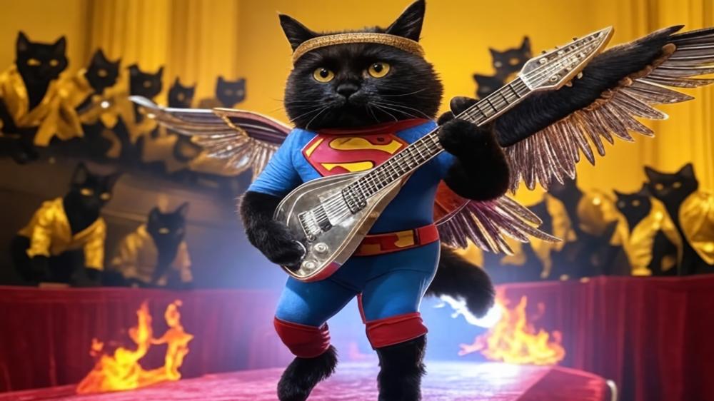 Rockstar Cat Superhero Takes the Stage wallpaper