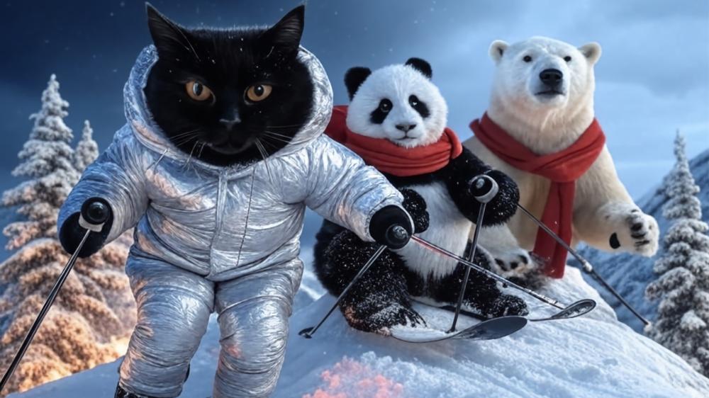 Ski Adventures with a Black Cat and Friends wallpaper