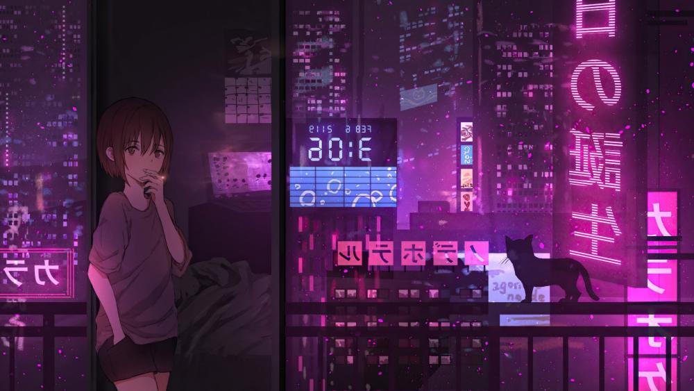 Neon Dreams in a Pink Cityscape wallpaper