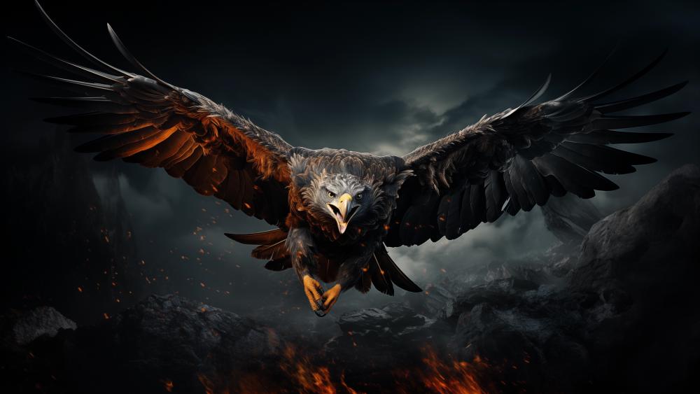 Majestic Eagle in Mysterious Flight wallpaper