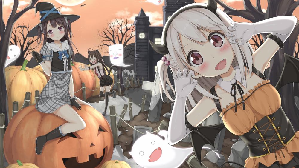 Anime Halloween Fun with Kawaii Charm wallpaper