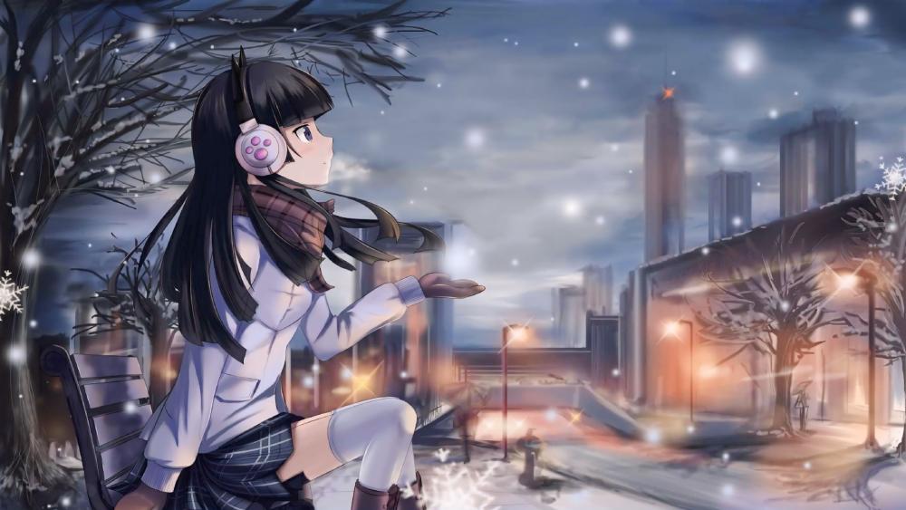 Winter Magic with Kawaii Anime Girl wallpaper