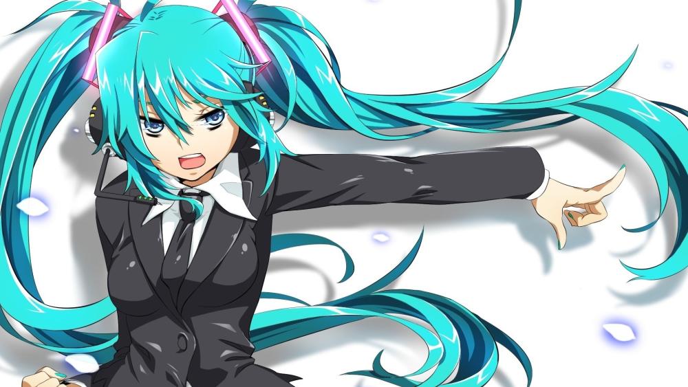 Hatsune Miku's Fiery Determination in Action wallpaper