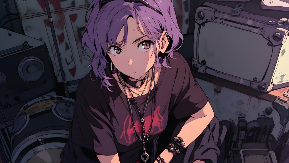 Anime Vibe with Purple-Haired Girl wallpaper