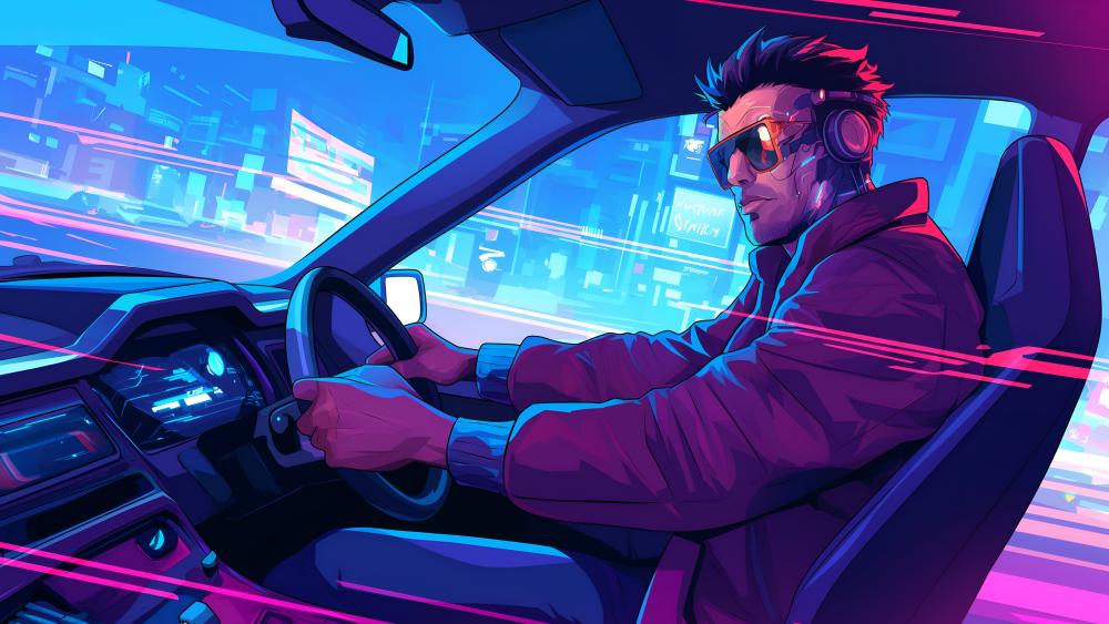 Retro Cyber Driver in Motion wallpaper