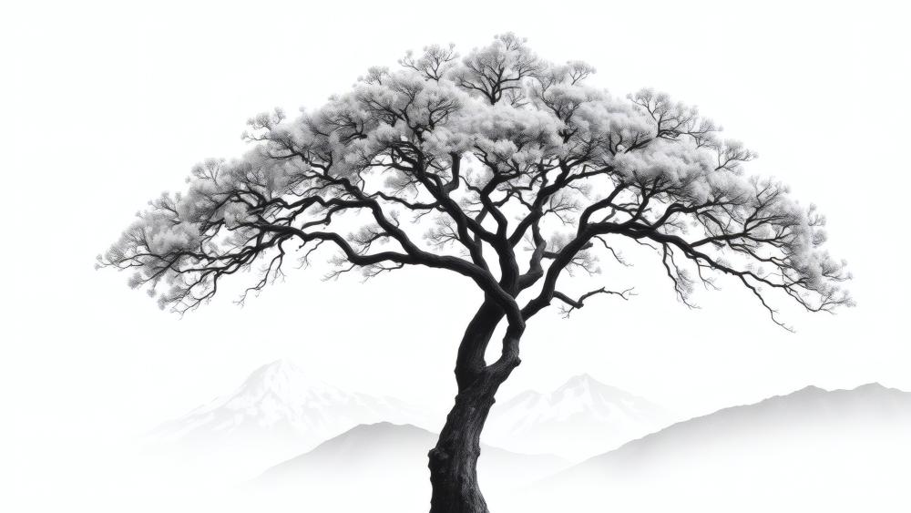 White Tree Dreamscape in Monochrome wallpaper