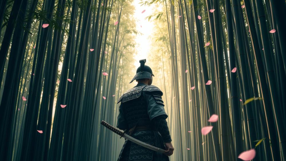 Samurai's Journey Through the Bamboo Forest wallpaper