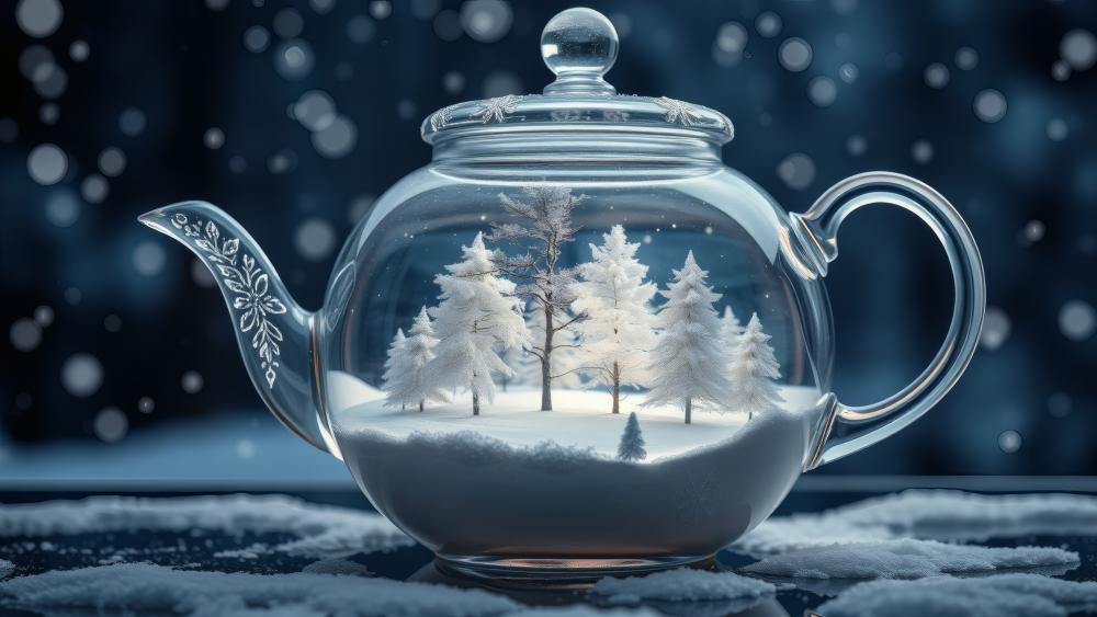 Miniature Winter Wonderland in Glass Teapot wallpaper