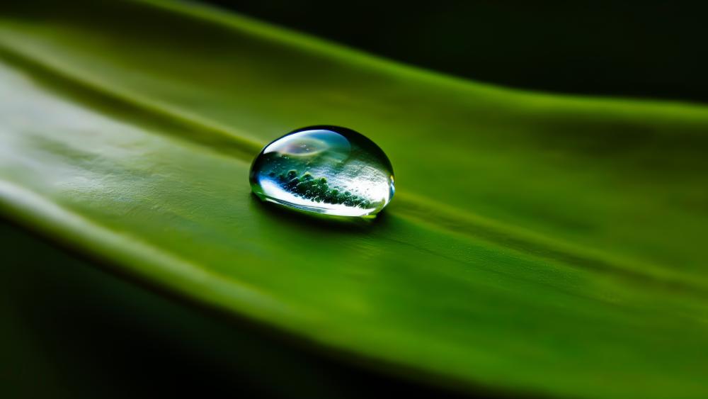 Water droplet on a leaf - close focus wallpaper