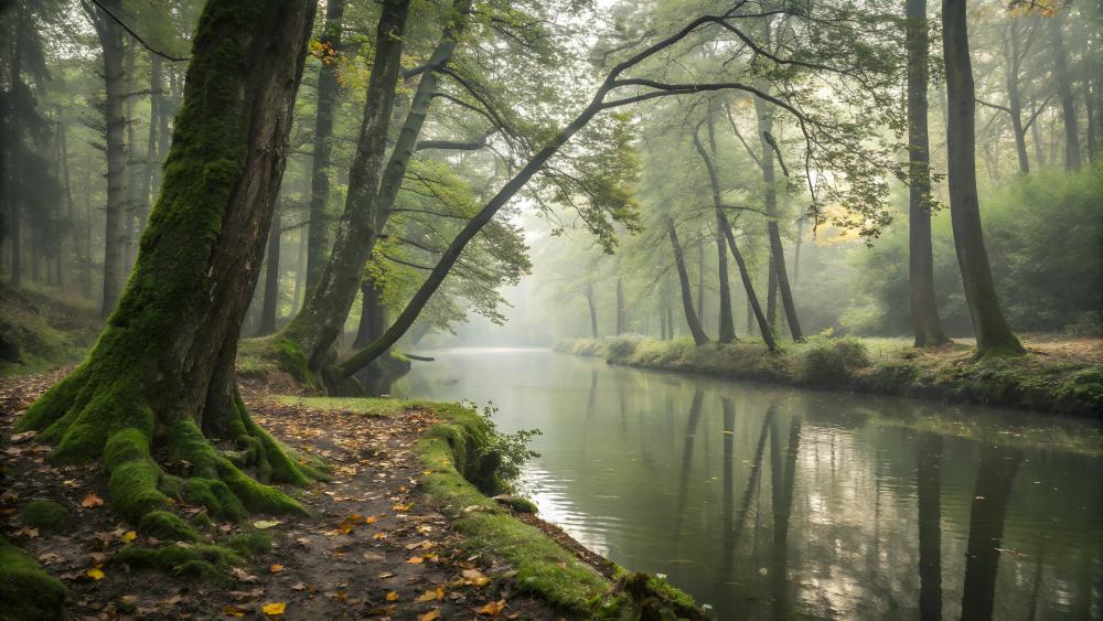 Mystical Forest River Tranquility wallpaper