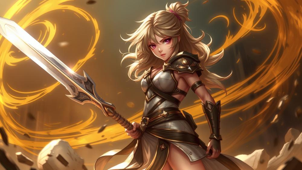 Epic Warrior Girl with Massive Sword in Armor wallpaper