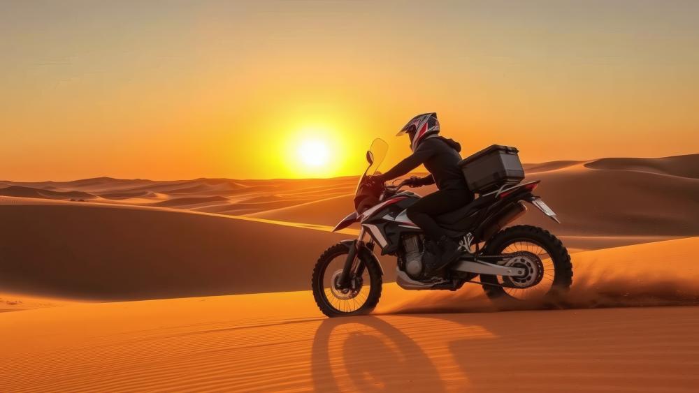 Sunset Ride Through Desert Sands wallpaper