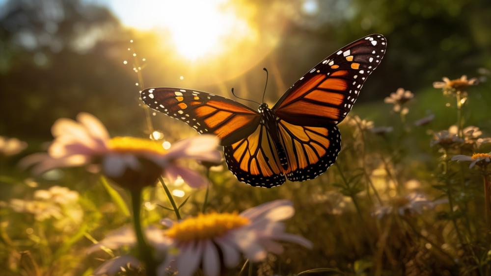 Butterfly in Radiant Sunrise Garden wallpaper