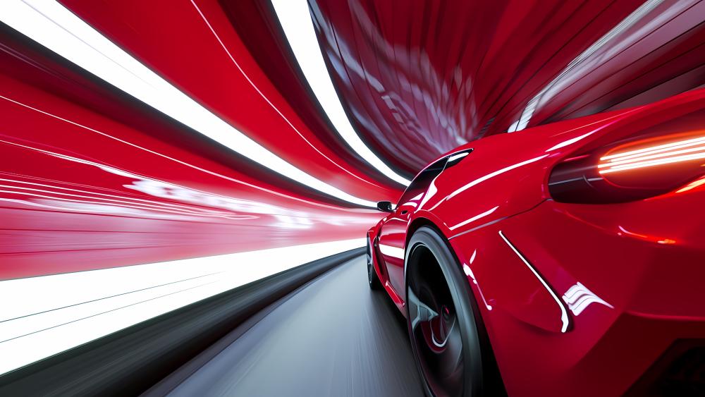 Sleek and Dynamic Futuristic Red Car in Motion wallpaper