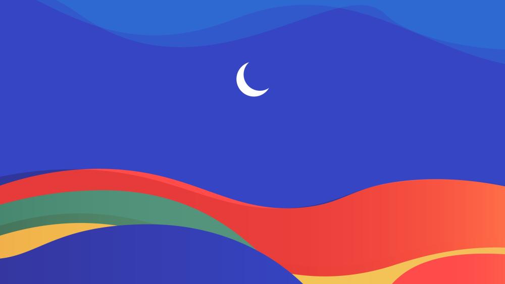 Crescent Over Colorful Dreamscape wallpaper