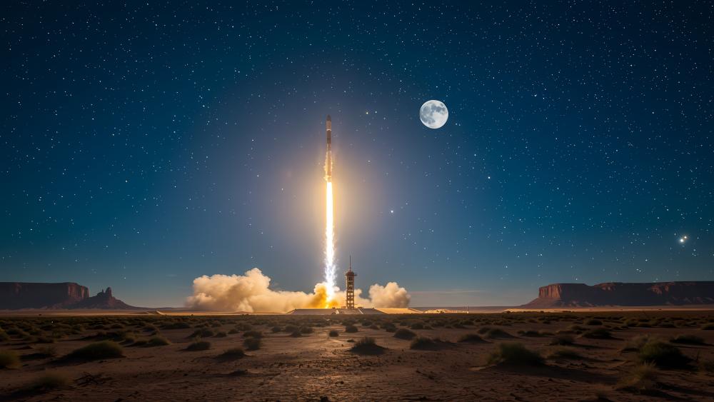 Night Launch Wonders A Starry Rocket Adventure wallpaper