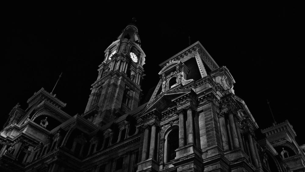 Philadelphia City Hall in Monochrome Elegance wallpaper