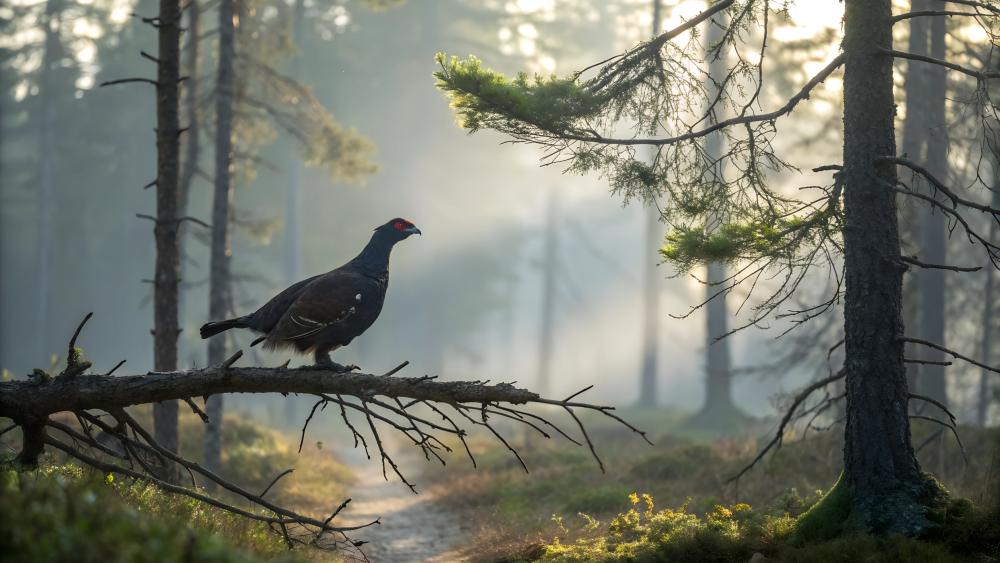 Wood Grouse in Mystical Forest Setting wallpaper