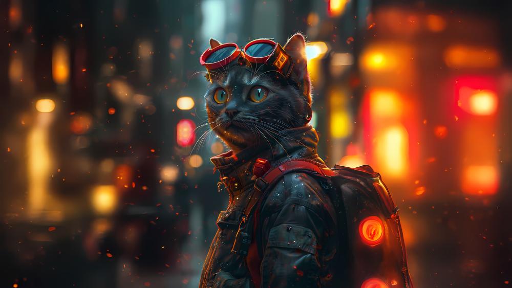 Cyberpunk Cat Exploring Neon Dreams wallpaper