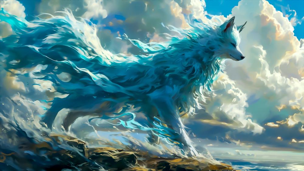 Ethereal Wolf in a Mystical Realm wallpaper