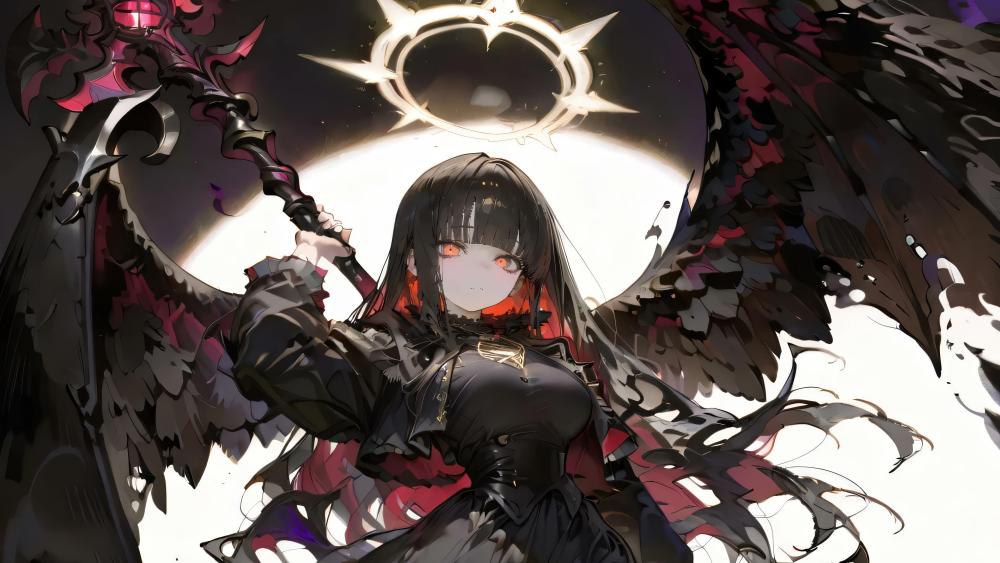 Dark Angel with Scythe Wings Radiates Power and Mystery wallpaper