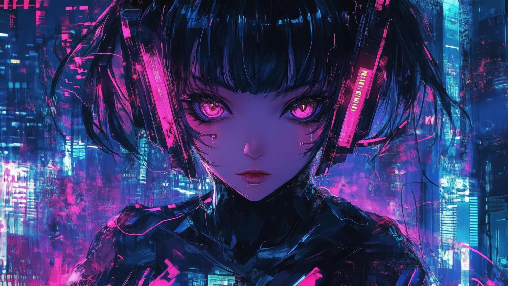 AI-Enhanced Cyberpunk Anime Girl wallpaper