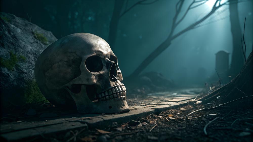 Skull of Shadows in a Haunted Graveyard wallpaper