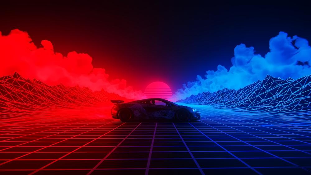 Retrowave Sunset on the Digital Highway wallpaper