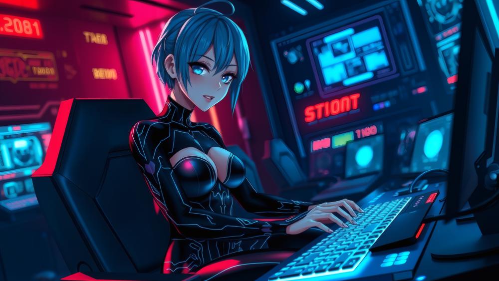 Mystical Tech Realm Adventure Awaits with AI Girl wallpaper