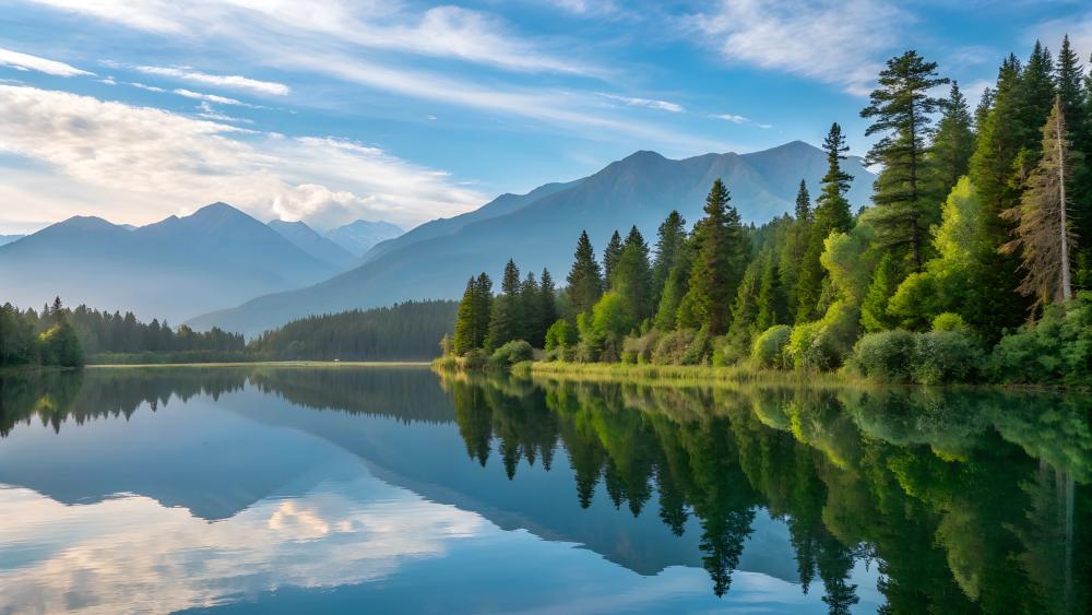 Tranquil Lake with Majestic Mountain Reflections wallpaper