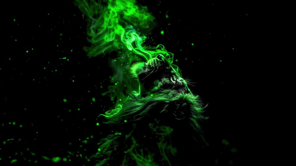 Neon Smoke Lion on Black Canvas wallpaper