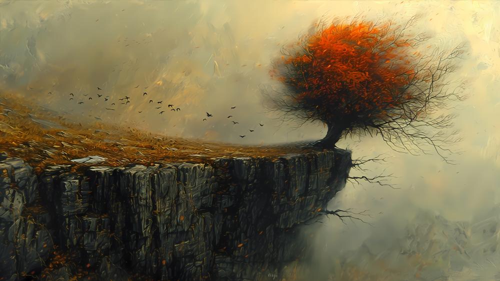 Lone Tree on the Edge of a Mystical Cliff wallpaper