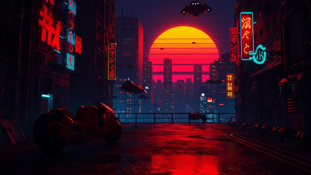 Vibrant Neon City at Dusk wallpaper