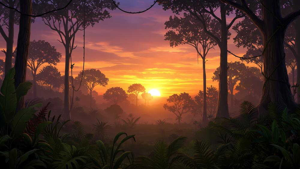 Jungle Sunset Dreamscape wallpaper