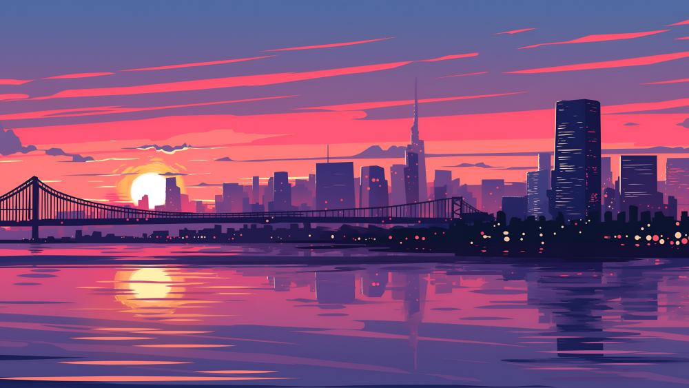 Pink Cityscape Tranquility at Dusk 4K Anime Style wallpaper