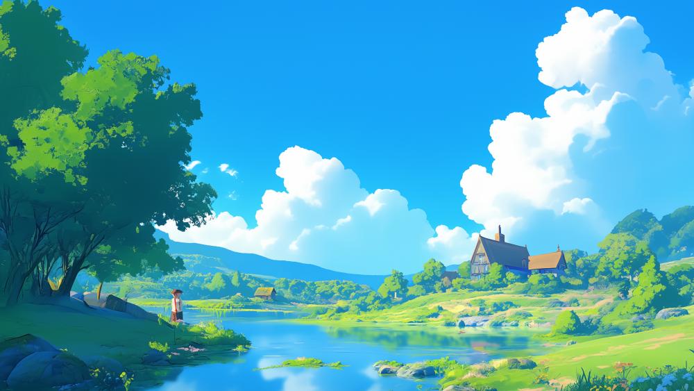 Anime Serenity in a Lush Landscape wallpaper