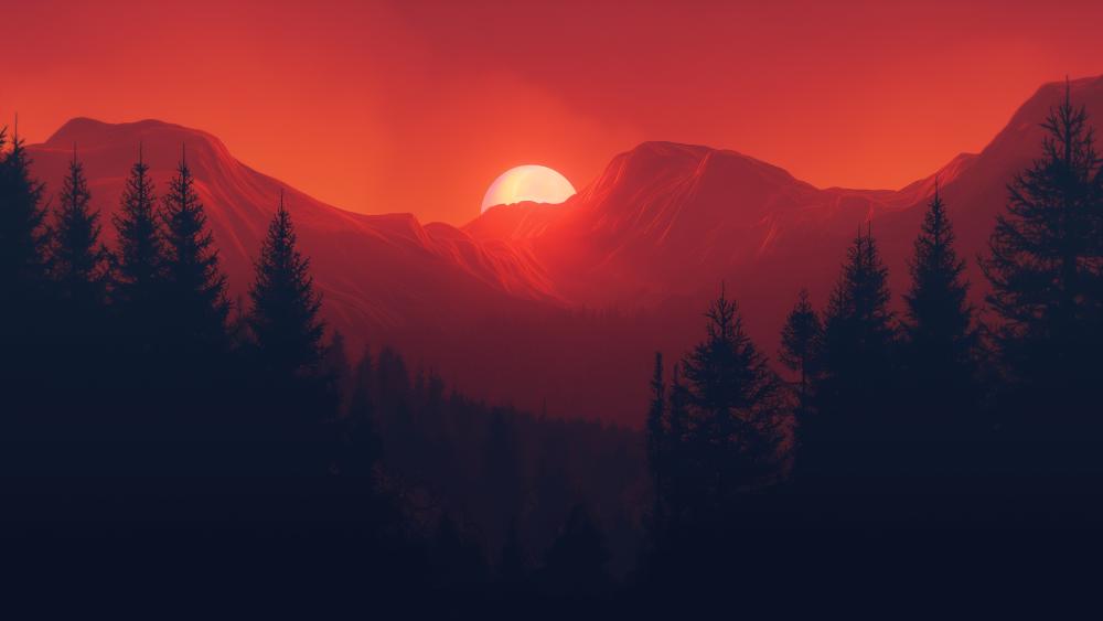 sunset-mountains-red-glow-desktop-wallpaper wallpaper