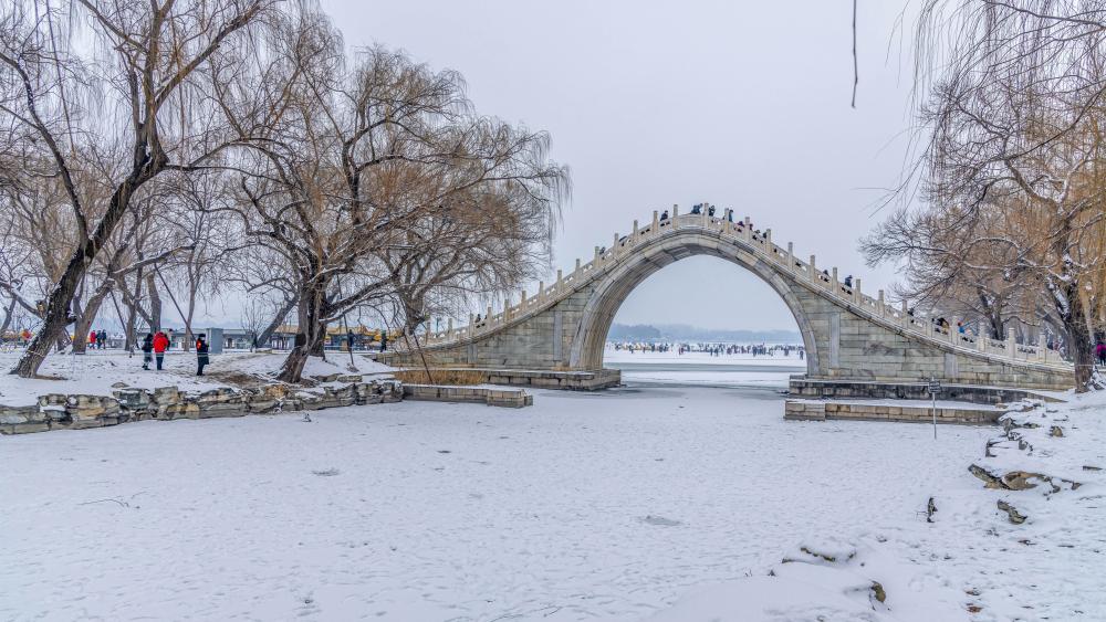 Winter Elegance Xiuyi Bridge in Snowy Beijing wallpaper