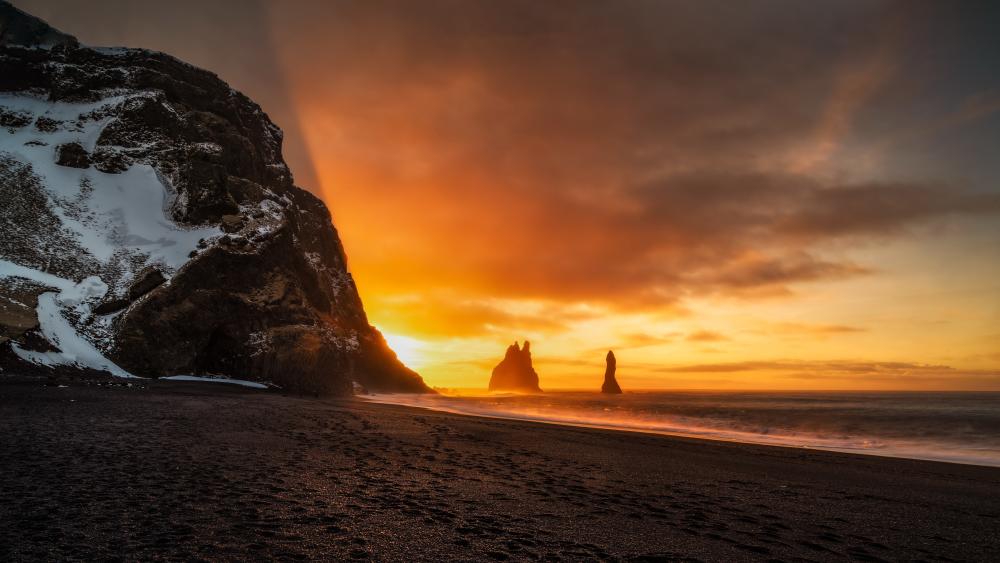 Reynisdrangar at Sunset Majestic Icelandic Coastline wallpaper