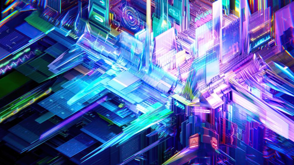 Neon Tech Metropolis Vibes in CGI Splendor wallpaper