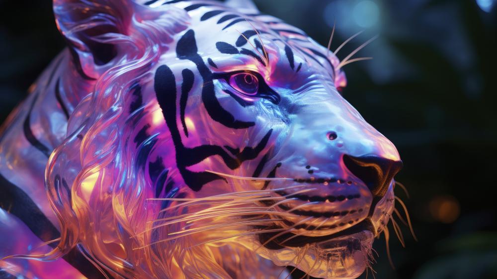 Holographic Tiger in Enchanted Forest wallpaper