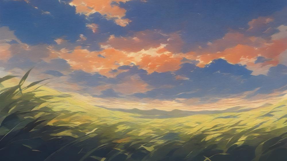 Sunset Dreams in a Fantasy Meadow wallpaper