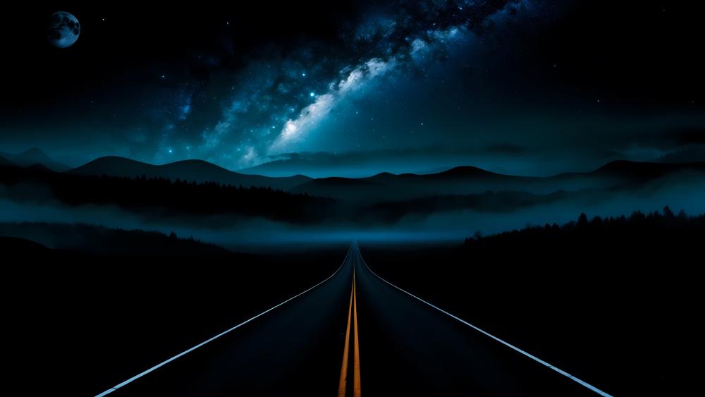 Mystical Highway Under the Night Sky wallpaper