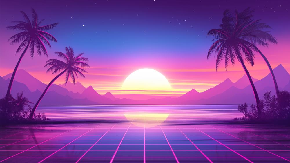 Neon Sunset Dreams: A Retro Utopia wallpaper