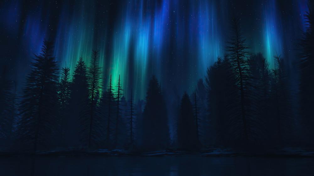 Aurora Borealis Over Midnight Forest wallpaper