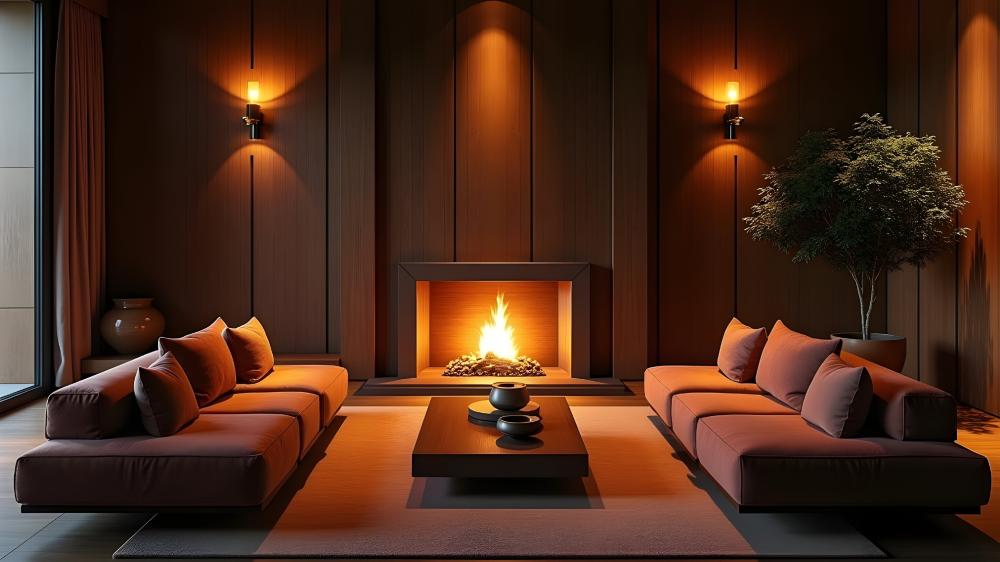 Cozy Fireplace Living Space Decor wallpaper