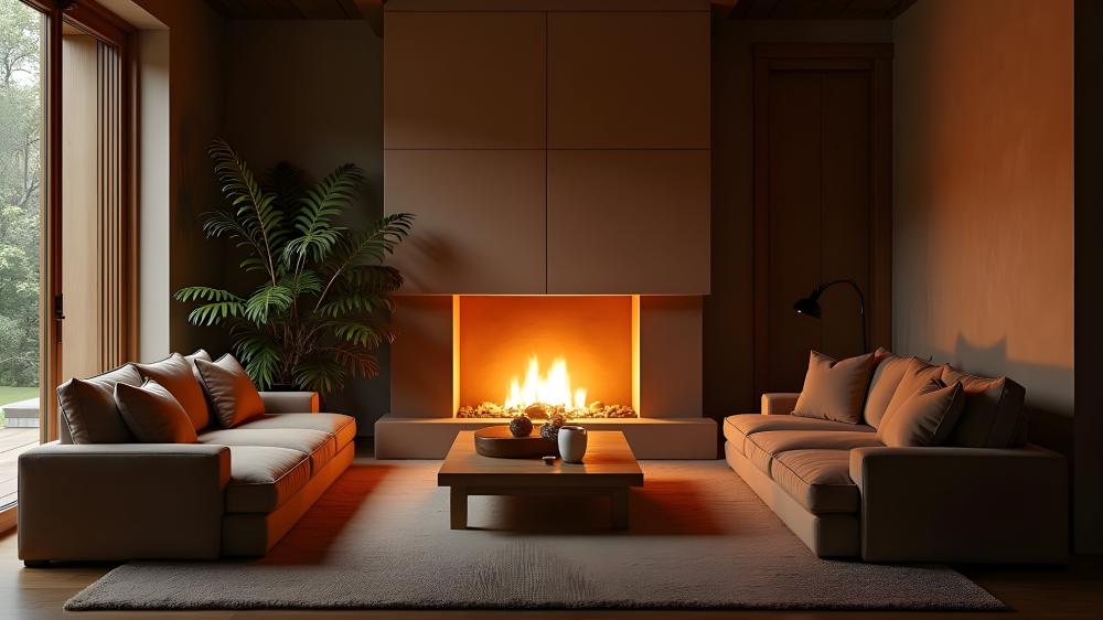 Cozy Living Room with Fireplace Elegance wallpaper