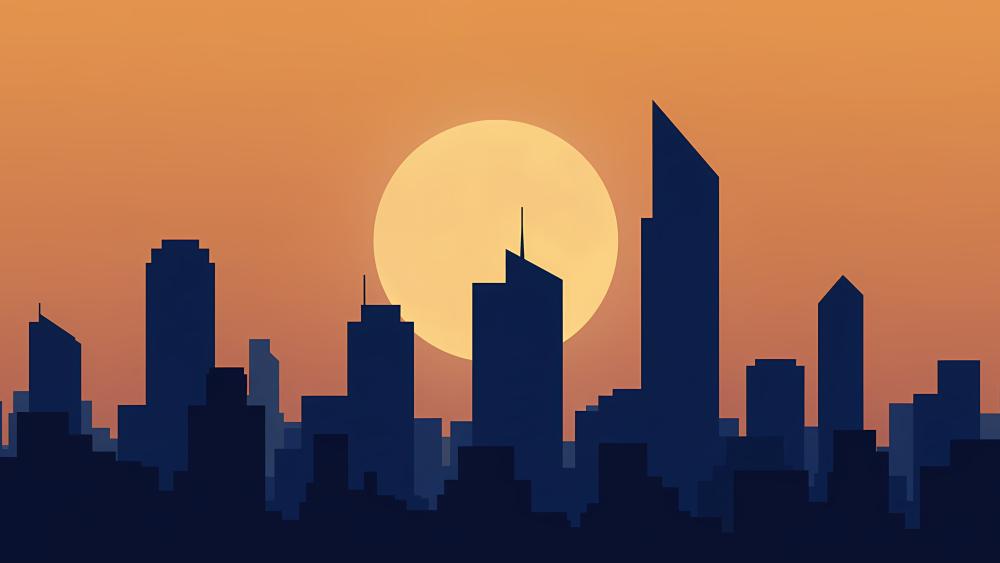 Sunset Skyline Serenity in Minimalist Cityscape Art wallpaper